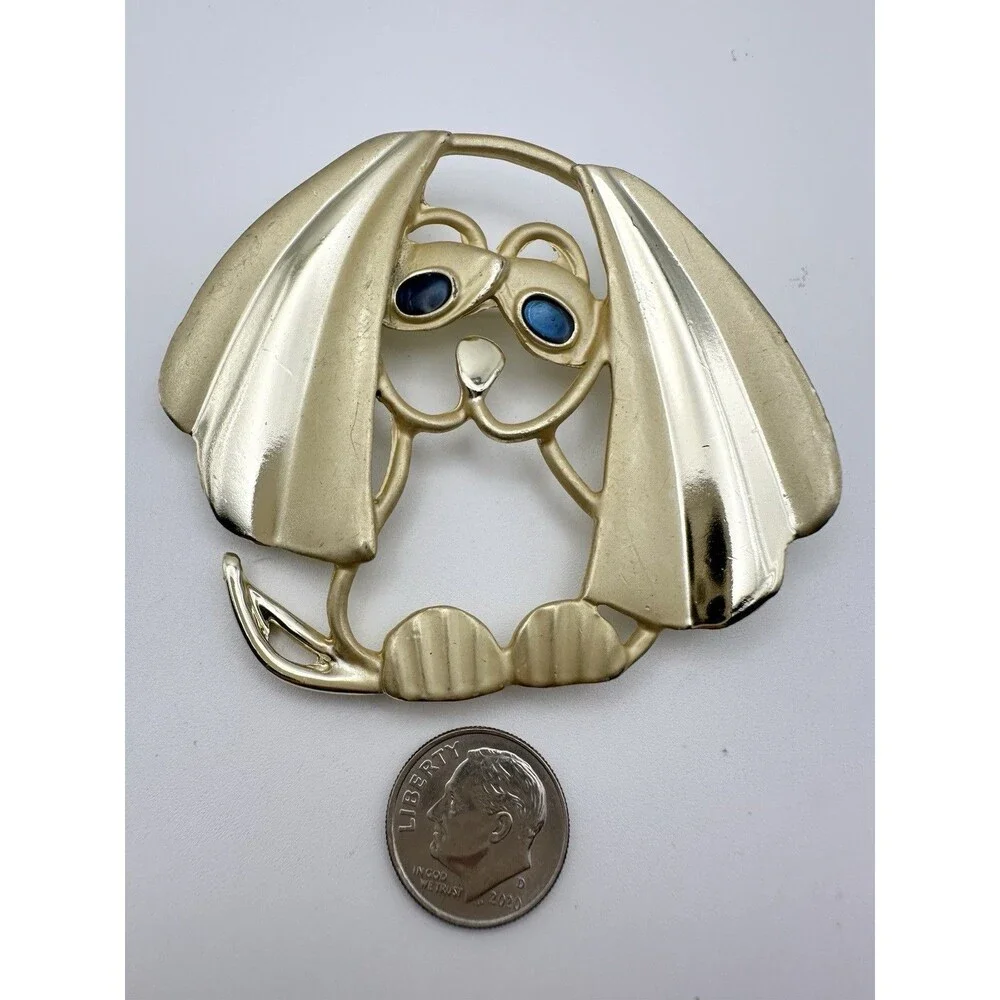 Vintage Gold Tone Puppy Brooch Pin Large